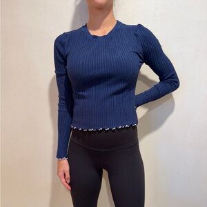 Navy Ribbed Long Sleeve Top